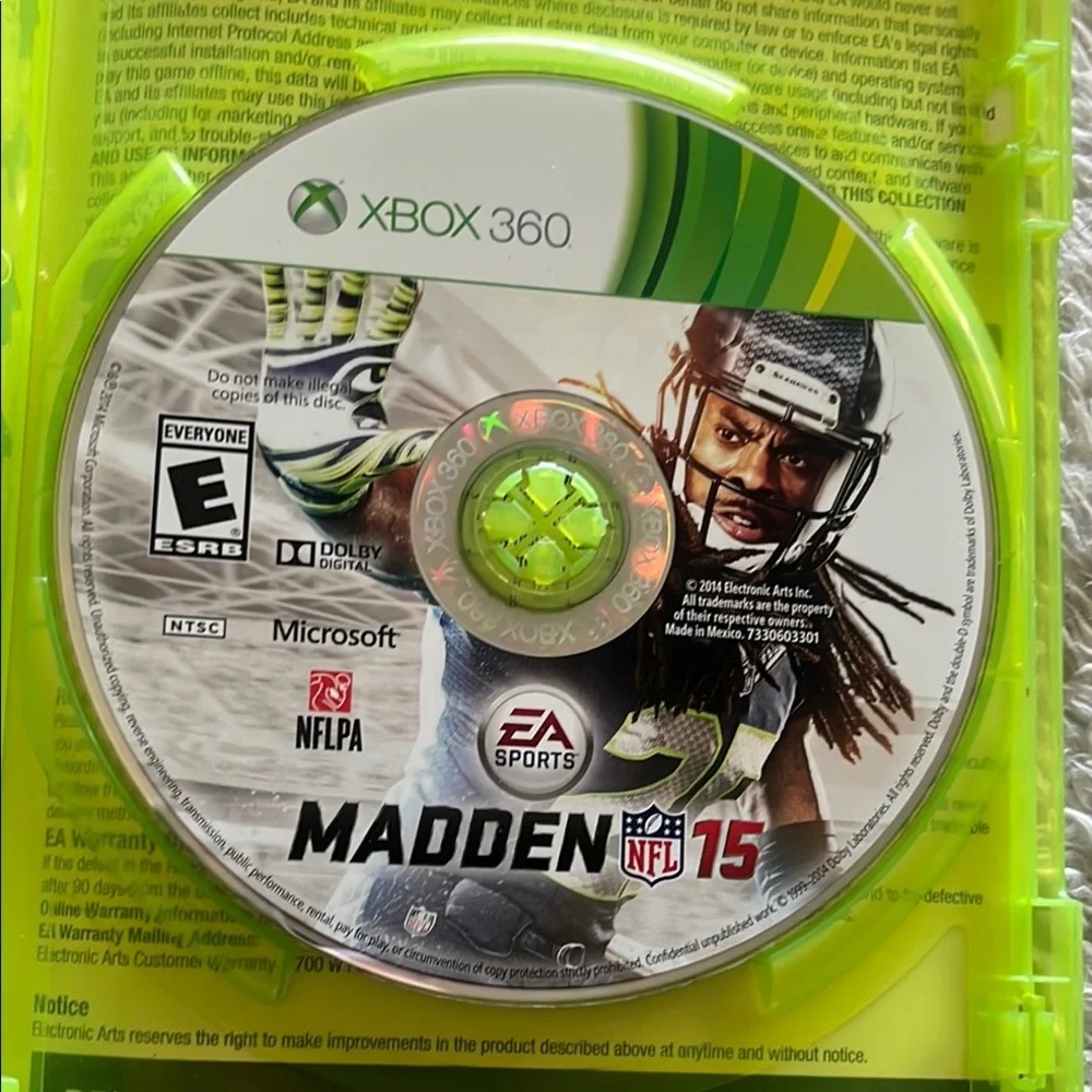 Madden NFL 15 Football X-Box 360 Video Game - Green Case EUC